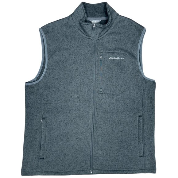 EUC Men's‎ EDDIE BAUER Knit Fleece-Lined Zip Up Charcoal Vest | Size Large - Picture 1 of 8